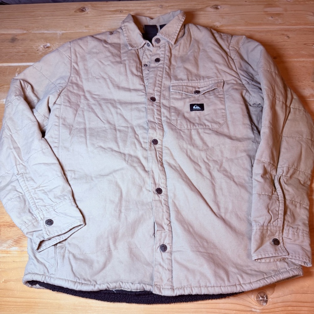 Quiksilver‎ Mens Sherpa Lined Quilted Shirt Jacket Tan Khaki Canvas Size M